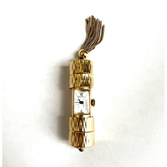 Vintage Nastrix France Pendant Necklace Peek a Boo Golden Slide Watch - Picture 1 of 5